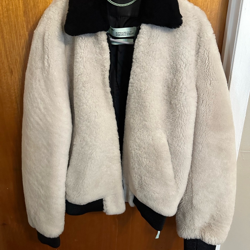 Off-White Shearling Bomber Jacket Size Large - image 1